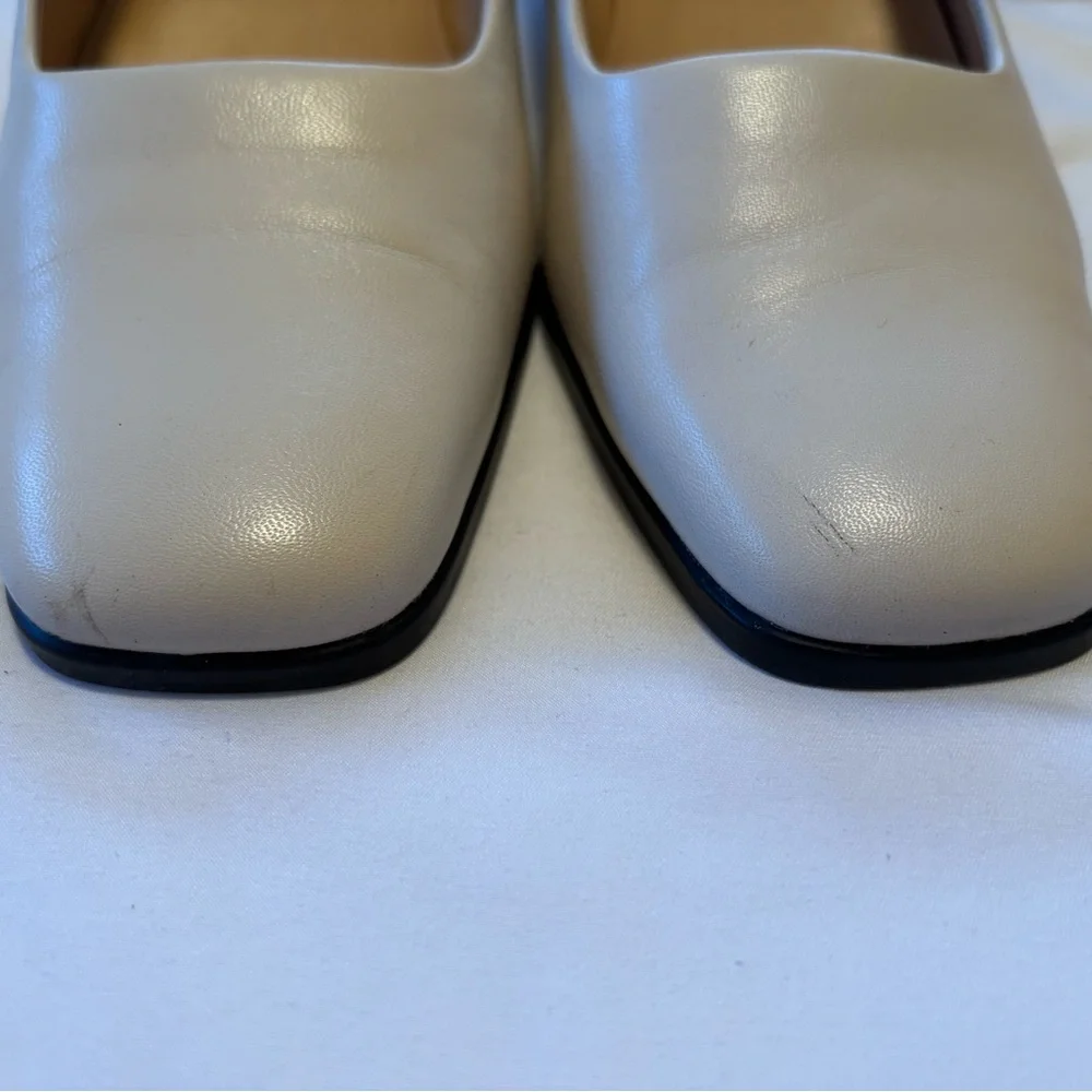 Classic White Leather Block Heel Pumps, Minimalist Workwear Capsule